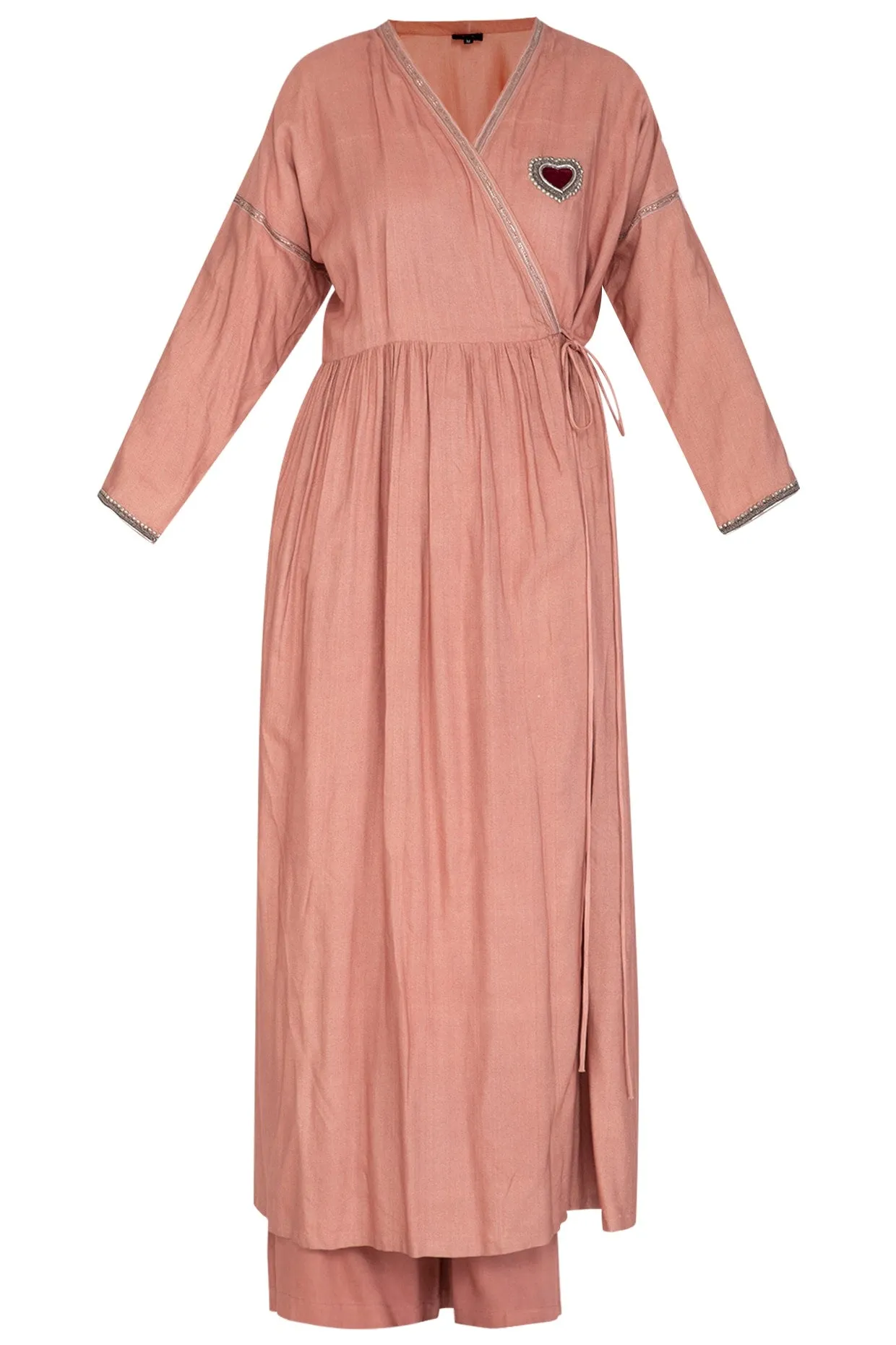 Copper Embroidered Shrug Jacket With Crop Top & Palazzo Pants