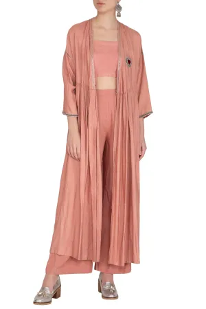 Copper Embroidered Shrug Jacket With Crop Top & Palazzo Pants