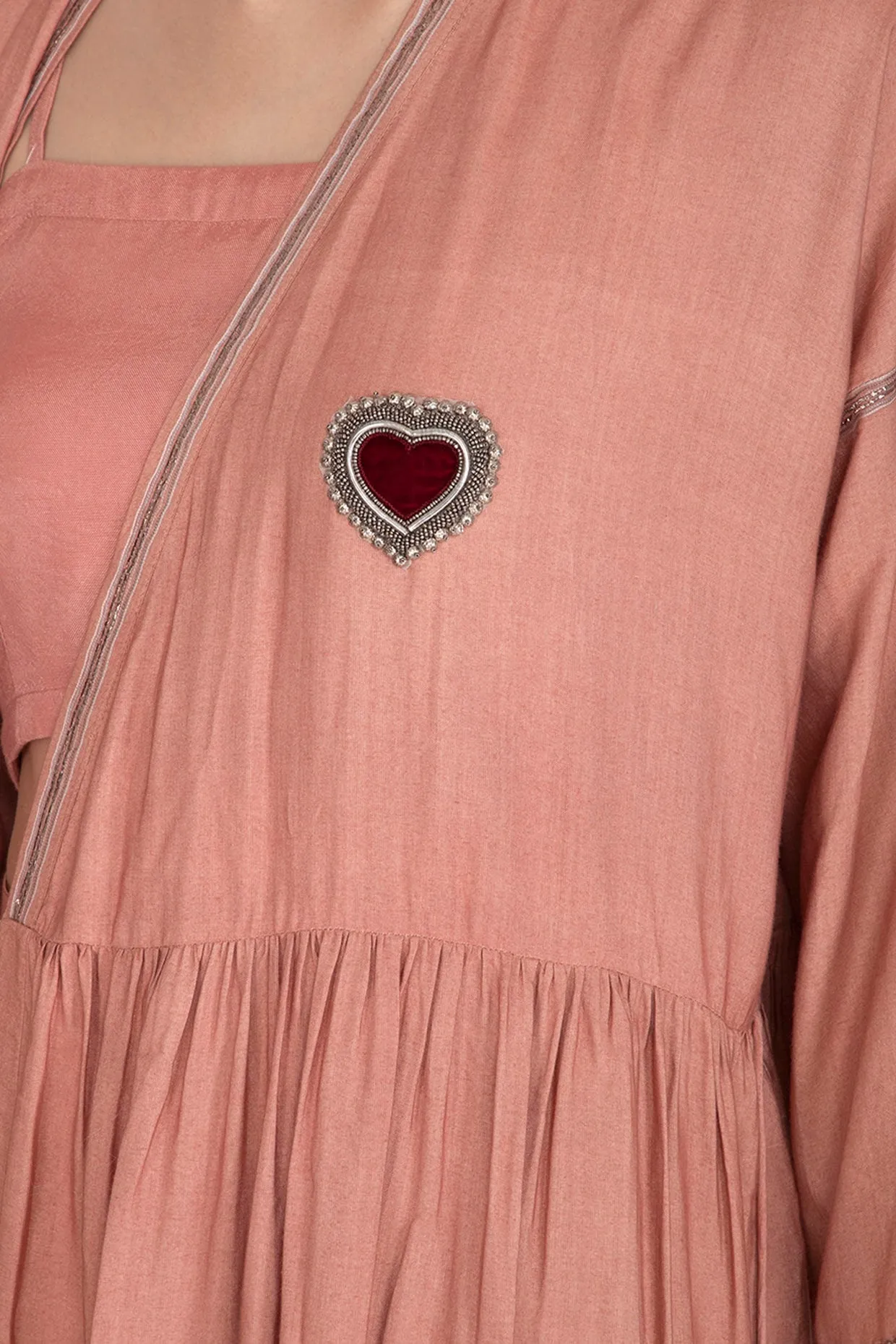 Copper Embroidered Shrug Jacket With Crop Top & Palazzo Pants