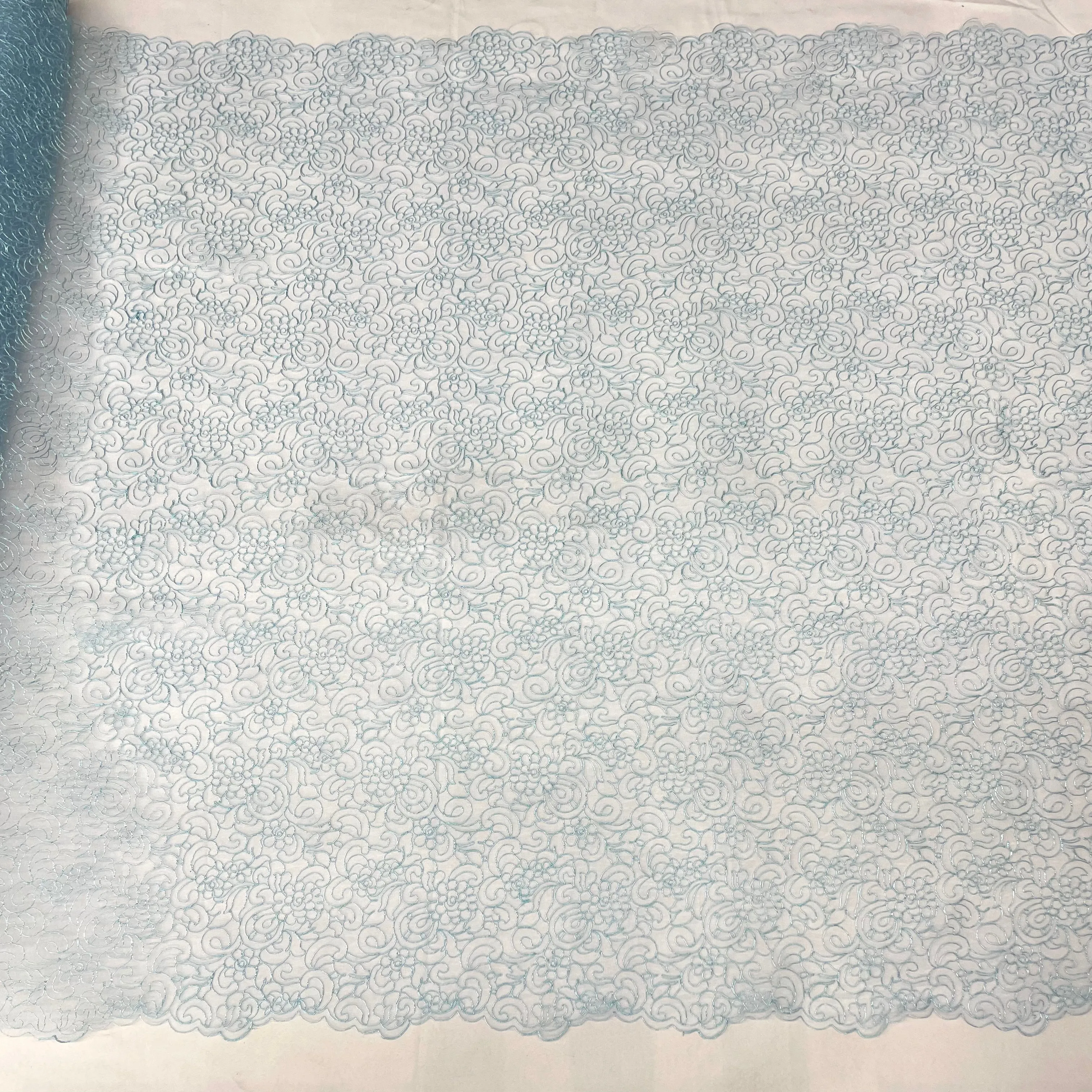 Corded Bridal Lace Fabric Embroidered on 100% Polyester Net Mesh | Lace USA - 90938W