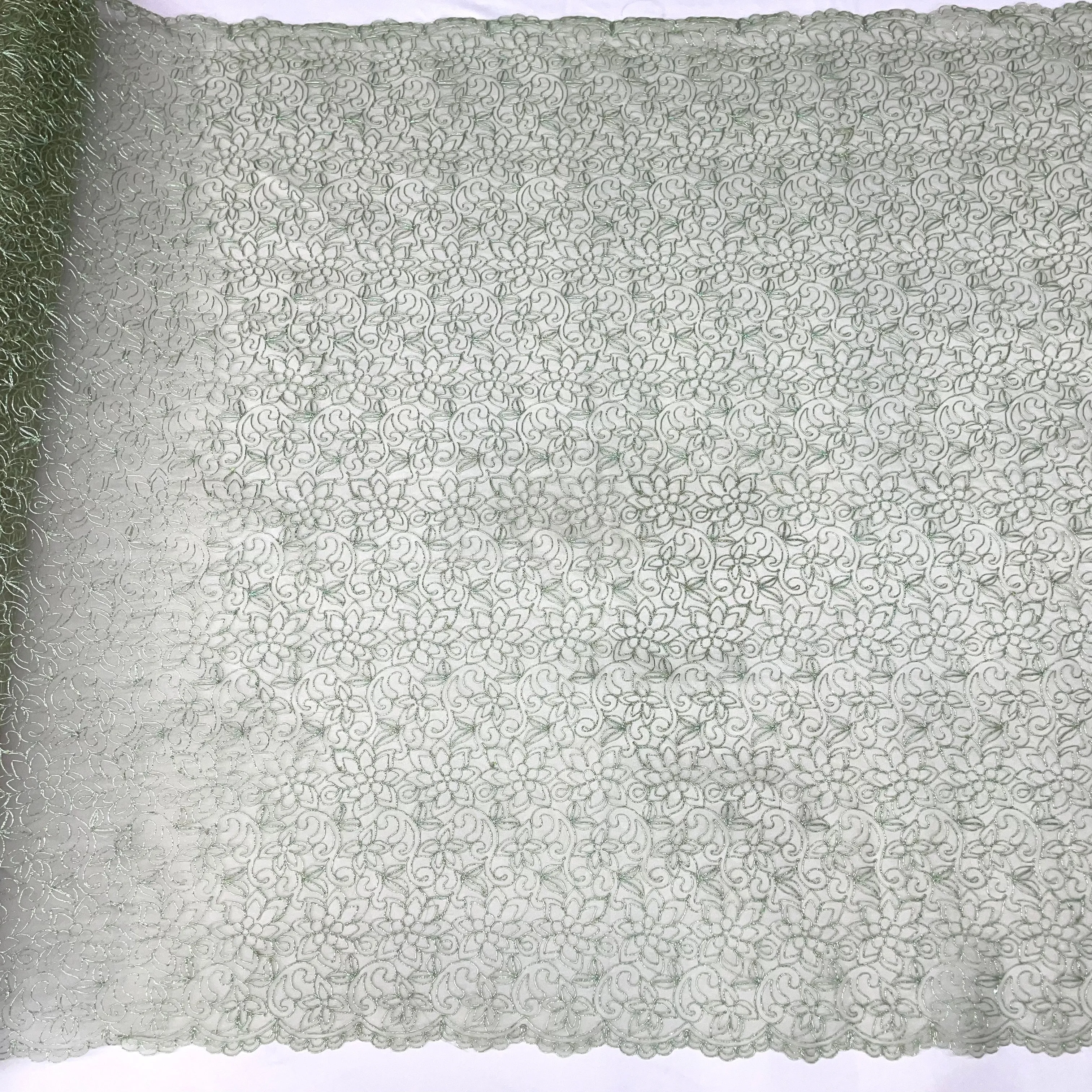 Corded Bridal Lace Fabric Embroidered on 100% Polyester Net Mesh | Lace USA - 91075W