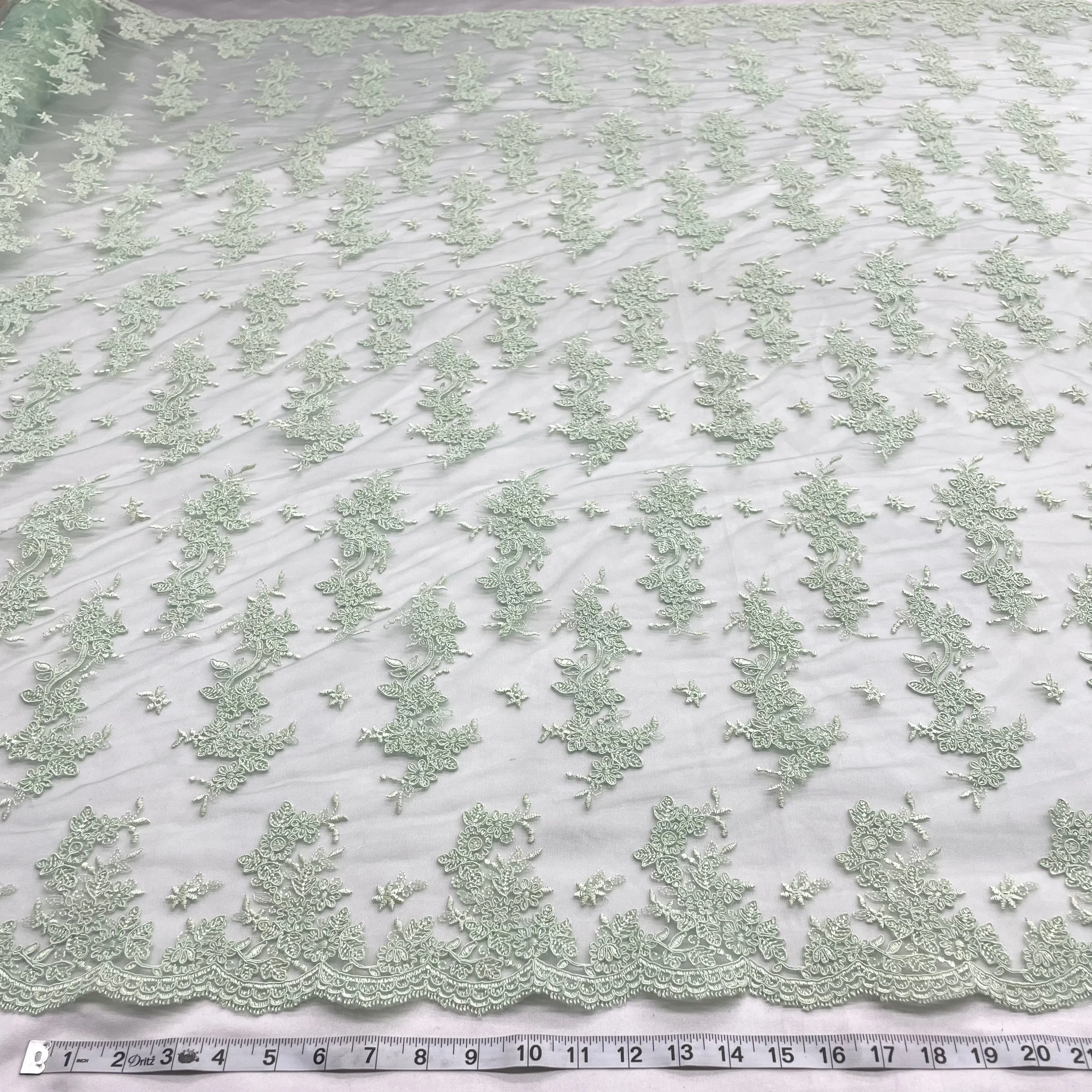 Corded Bridal Lace Fabric Embroidered on 100% Polyester Net Mesh | Lace USA - 96916W