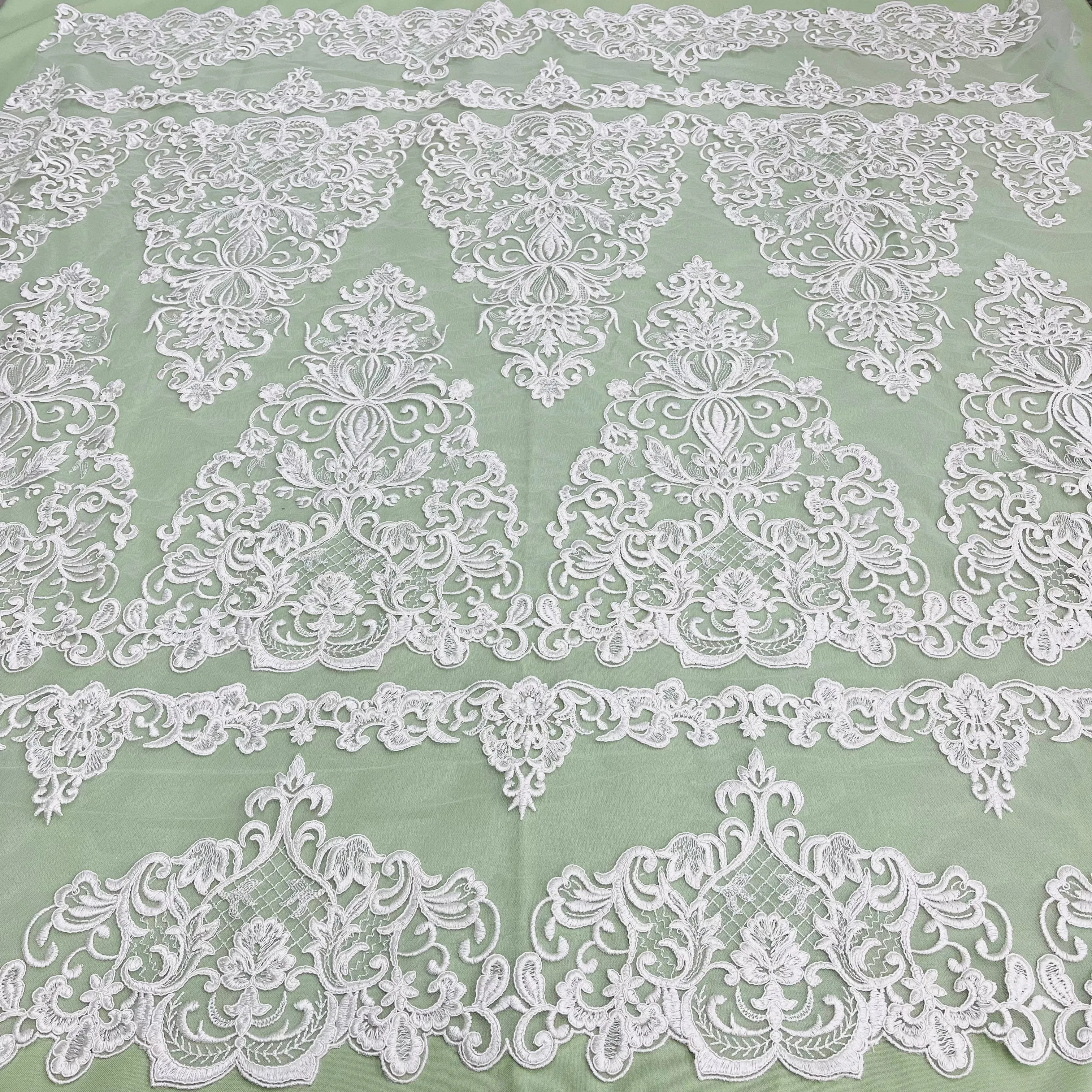 Corded Bridal Lace Fabric Embroidered on 100% Polyester Net Mesh | Lace USA - 97070W