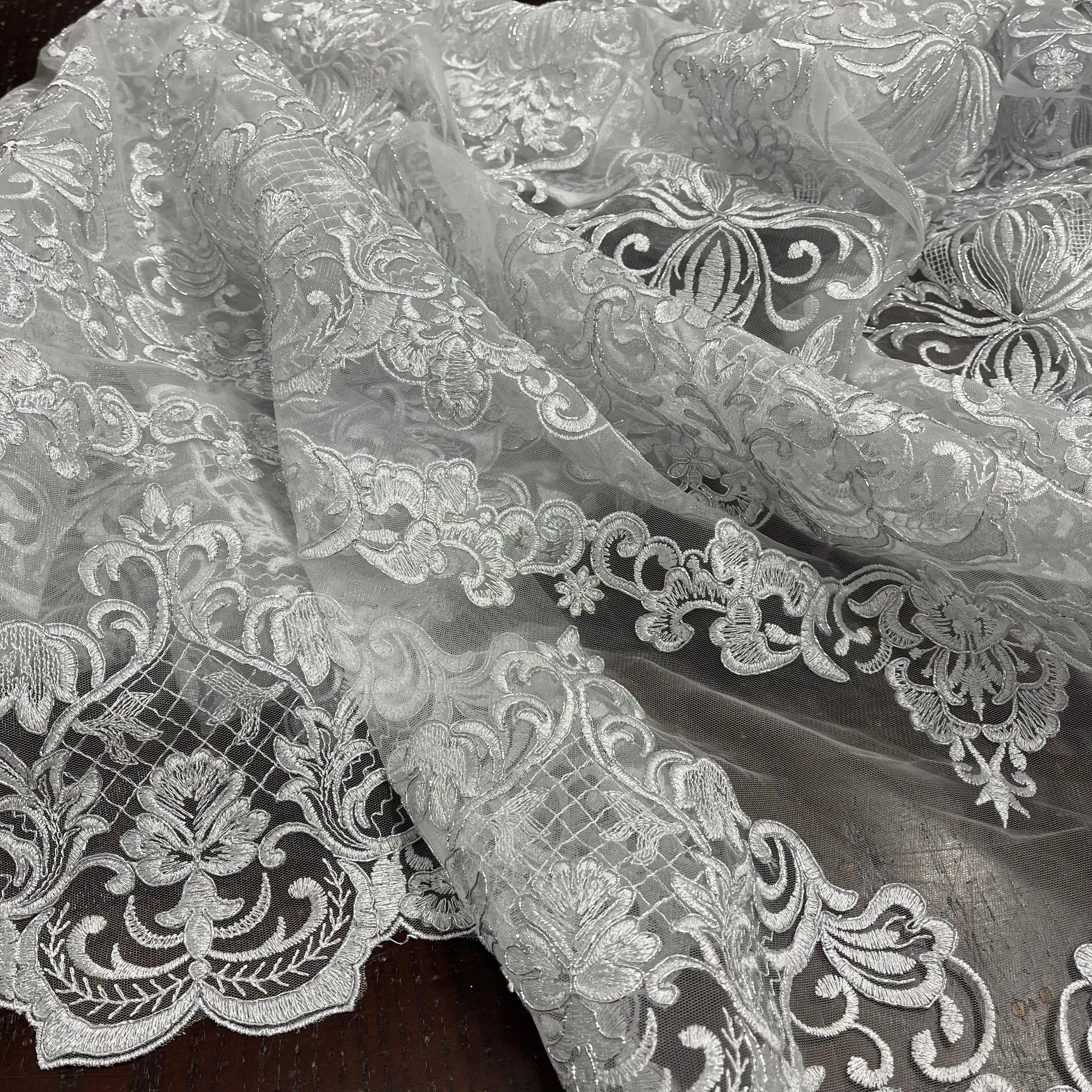 Corded Bridal Lace Fabric Embroidered on 100% Polyester Net Mesh | Lace USA - 97070W