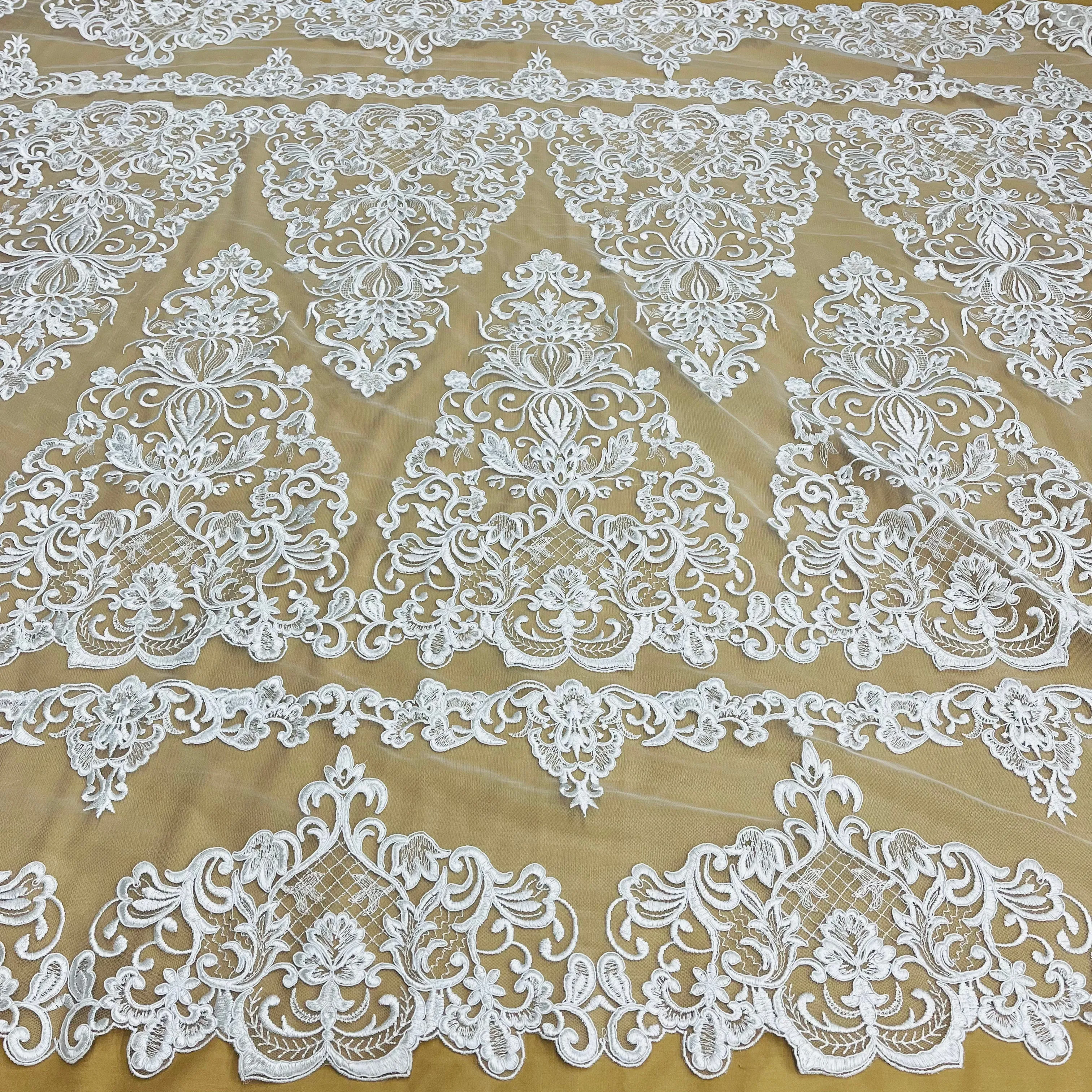 Corded Bridal Lace Fabric Embroidered on 100% Polyester Net Mesh | Lace USA - 97070W