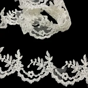 Corded Lace Trimming Embroidered on 100% Polyester Net Mesh | Lace USA - 96665W/1