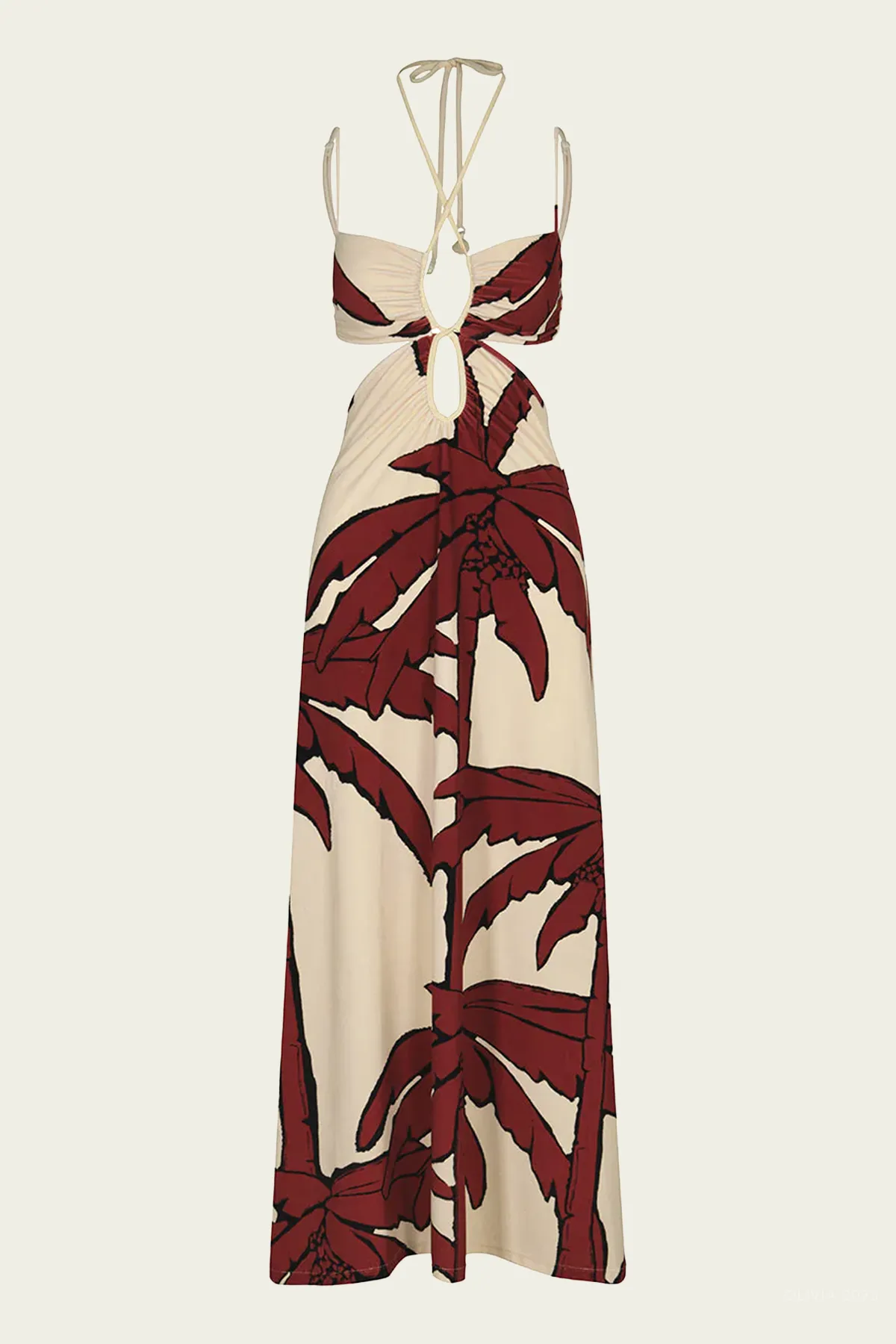 Cory Reefs Dress in Salty Palms Ecru Red