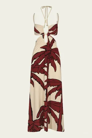 Cory Reefs Dress in Salty Palms Ecru Red
