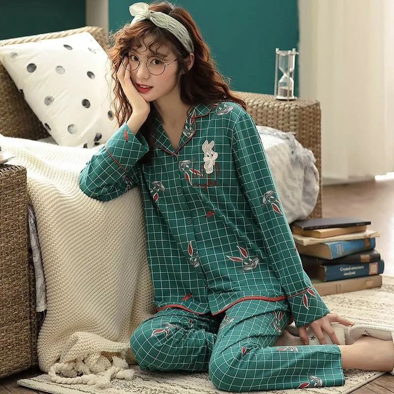 Cotton Pajamas - Long Sleeve Cartoon Rabbit Graphic Pajamas #76623