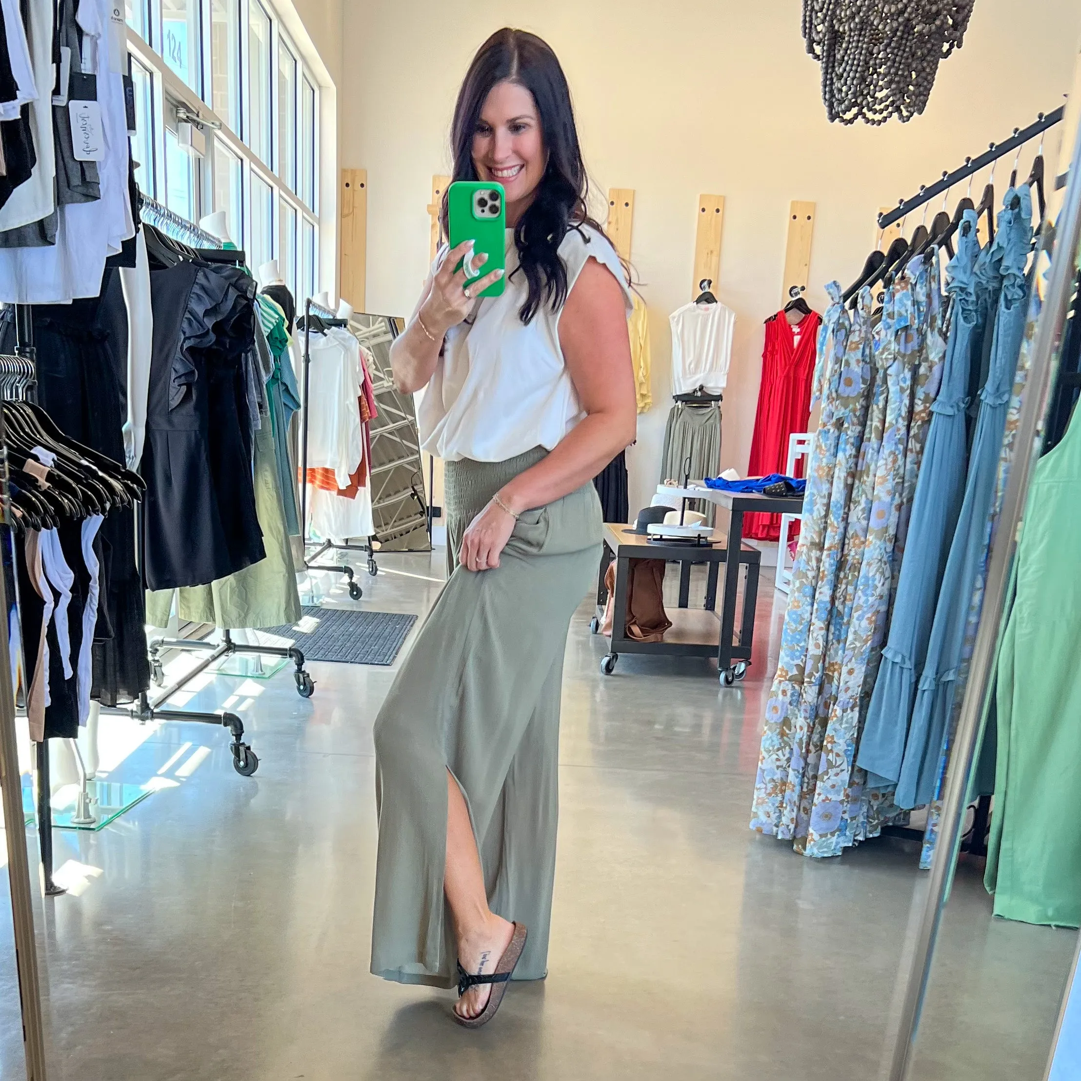 Crinkle Gauze Palazzo Pants - Olive