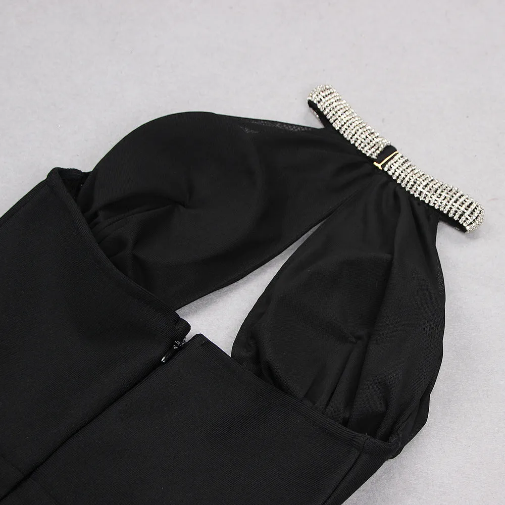 Crystal Hollow Backless Midi Bandage Dress