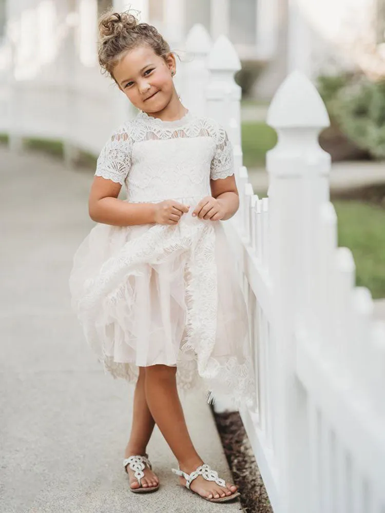 Cute Jewel Neck Short Sleeves Kids Party flower girl dresses