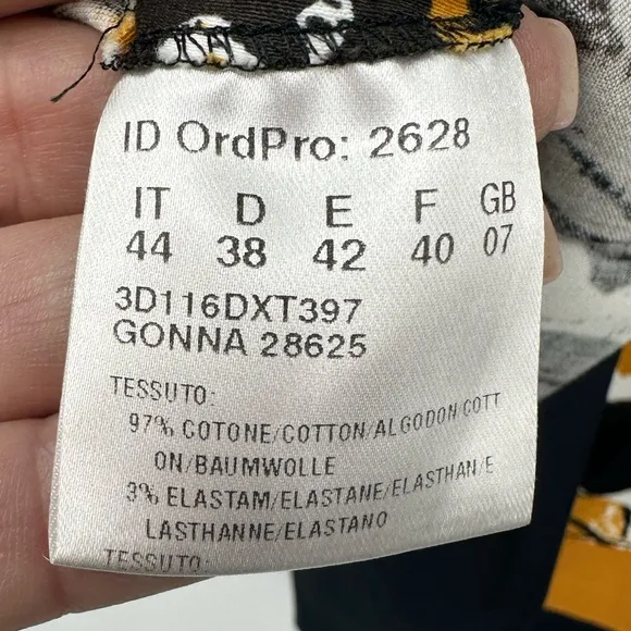 D. Exterior Pleated A Line Skirt Yellow Black White Floral Print  EU 44 Size 8
