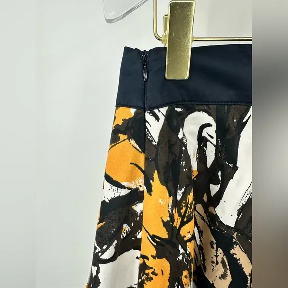 D. Exterior Pleated A Line Skirt Yellow Black White Floral Print  EU 44 Size 8