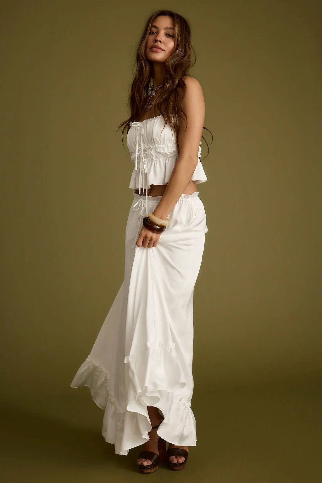 Dahlia White Satin Maxi Skirt