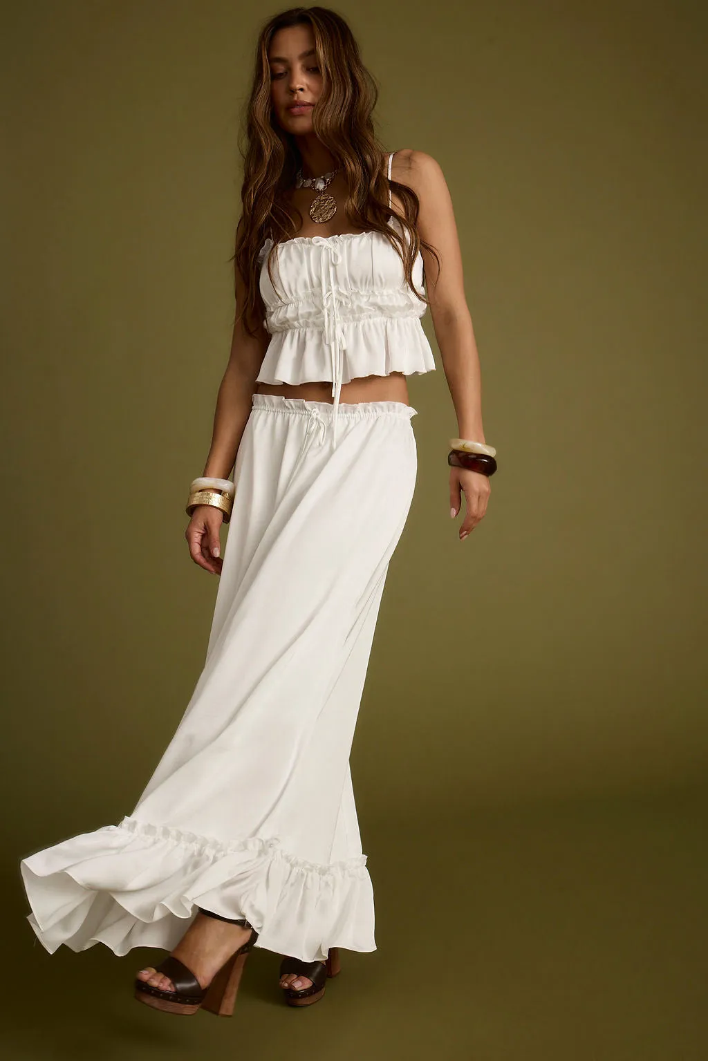 Dahlia White Satin Maxi Skirt