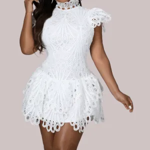 DALIA MOCK NECK LACE SKATER MINI DRESS