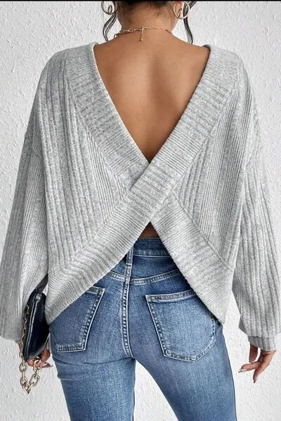 Dani Crossover Backless Long Sleeve Knit Top