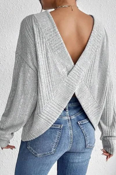 Dani Crossover Backless Long Sleeve Knit Top