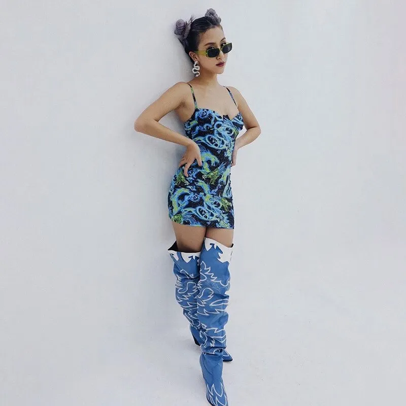 Darlingaga Chinese Style Dragon Print Strap Sexy Dress