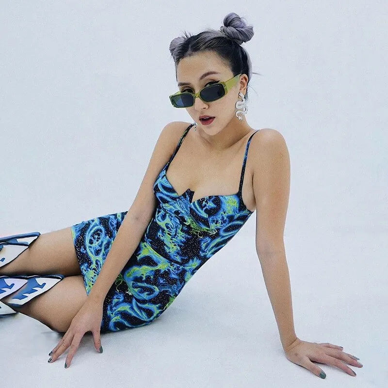 Darlingaga Chinese Style Dragon Print Strap Sexy Dress