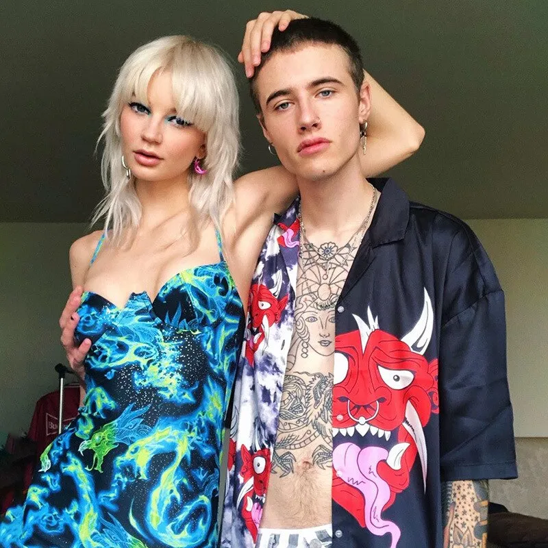 Darlingaga Chinese Style Dragon Print Strap Sexy Dress