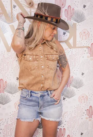 Denim Button Down Sleeveless Shirt