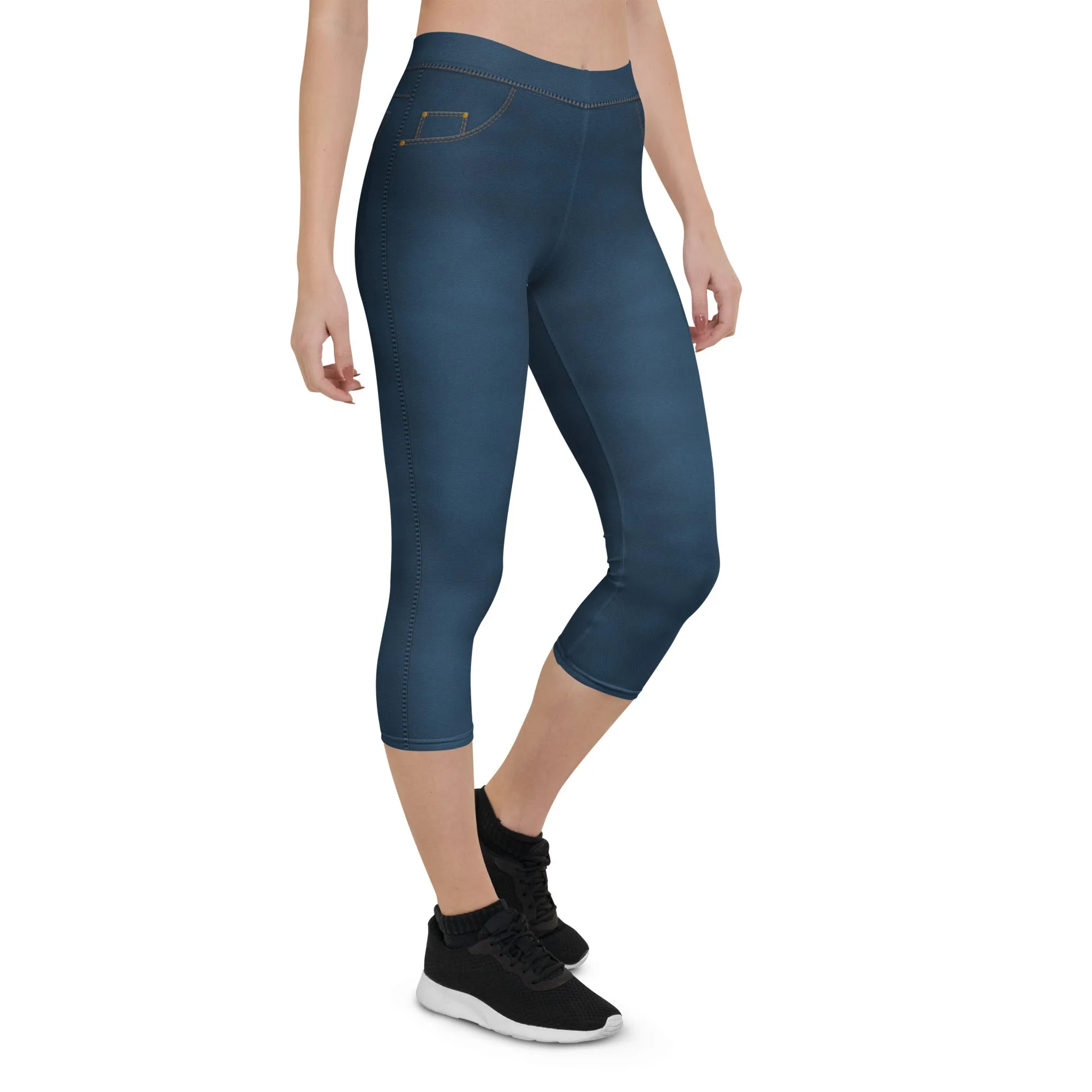 Denim Jeans Style Print Capris