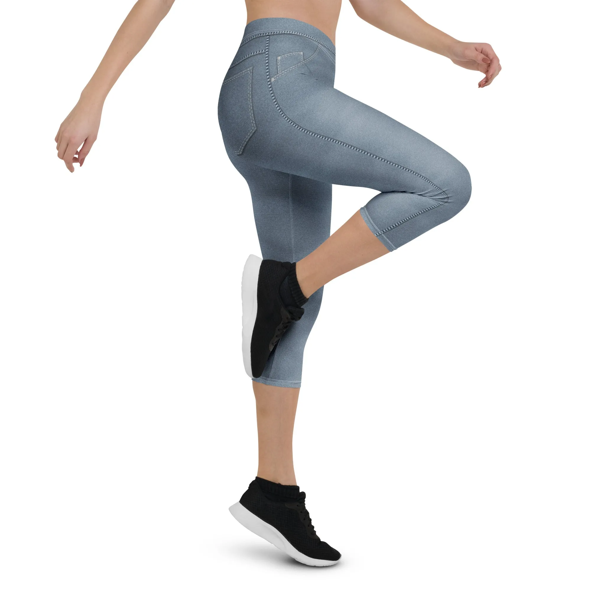 Denim Jeans Style Print Capris
