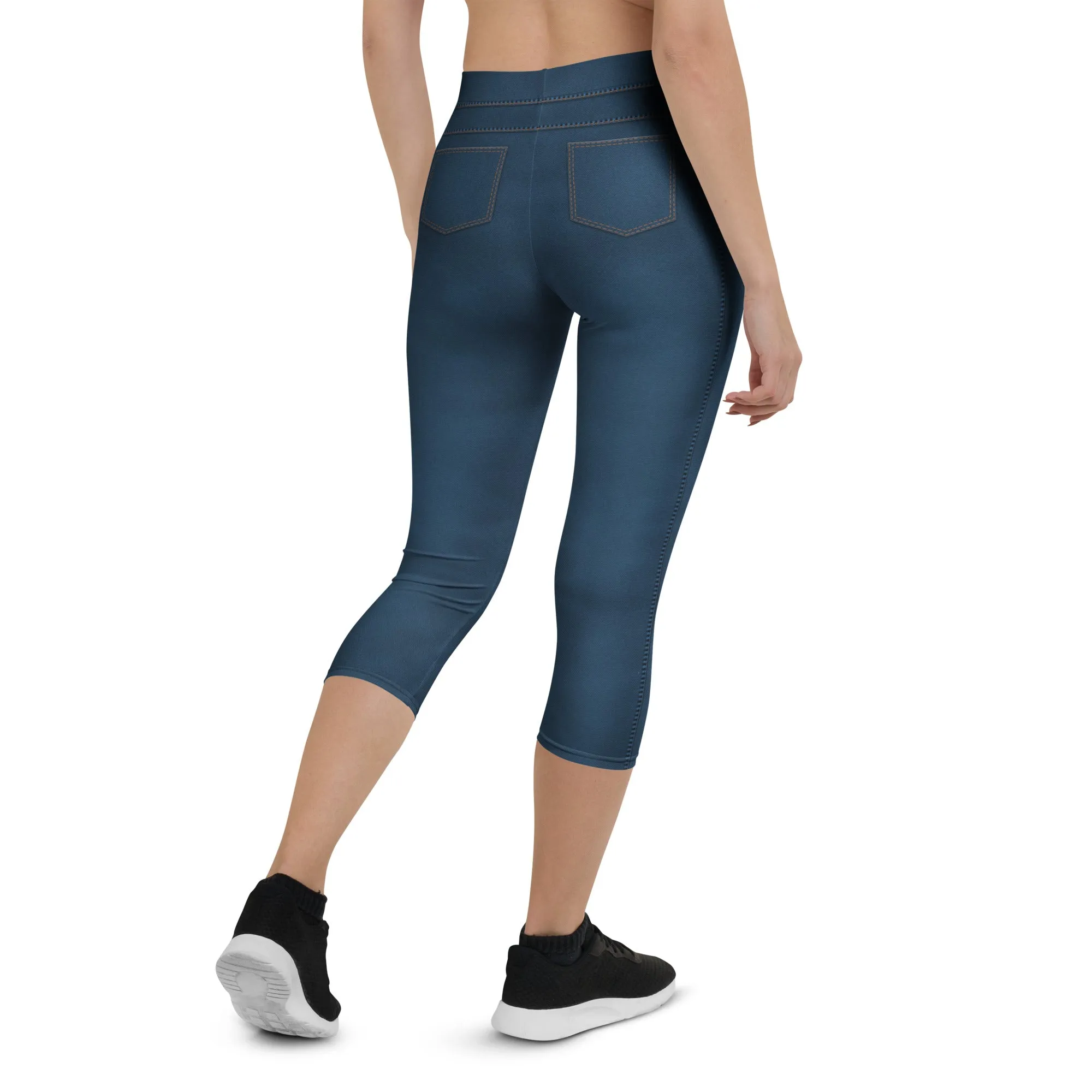 Denim Jeans Style Print Capris