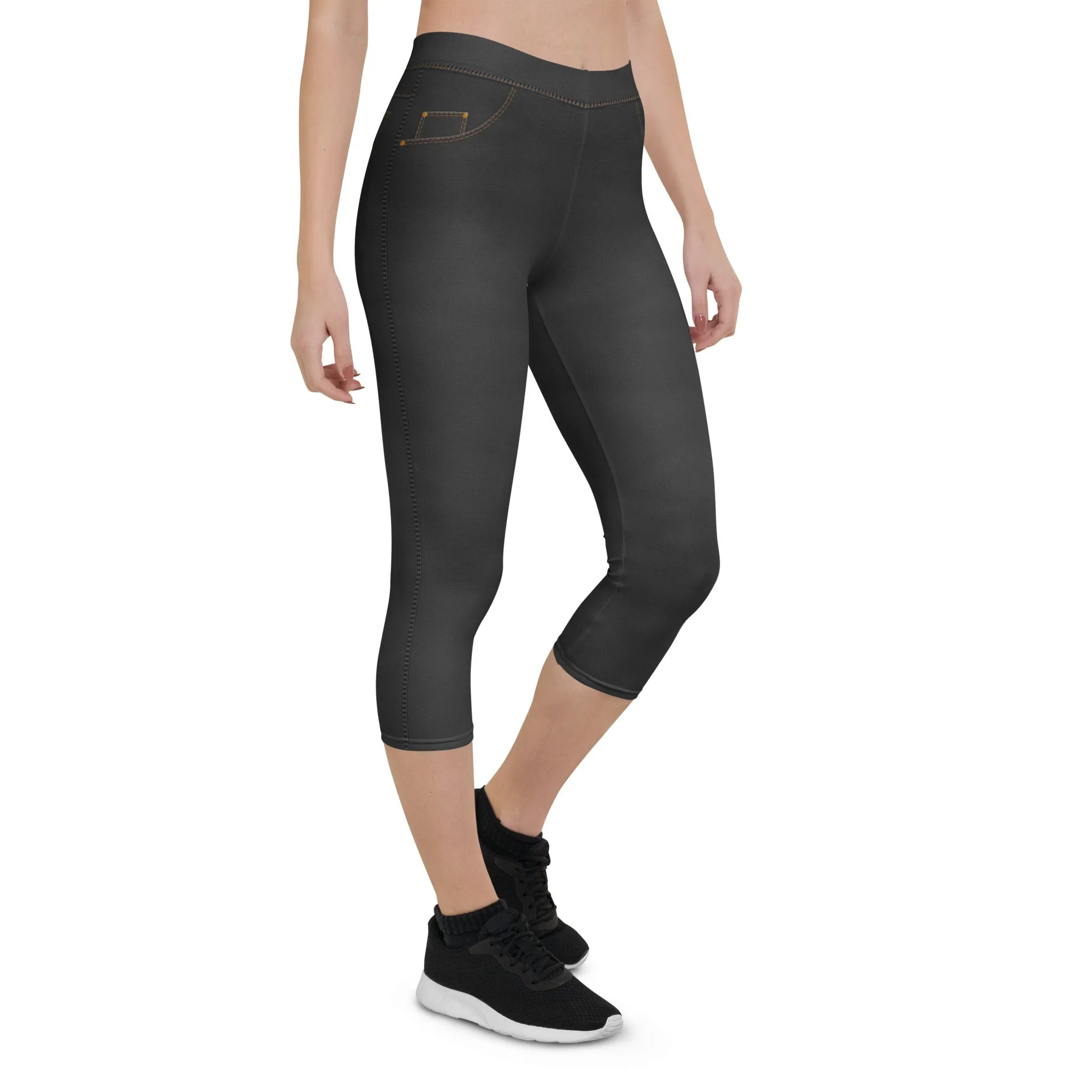 Denim Jeans Style Print Capris