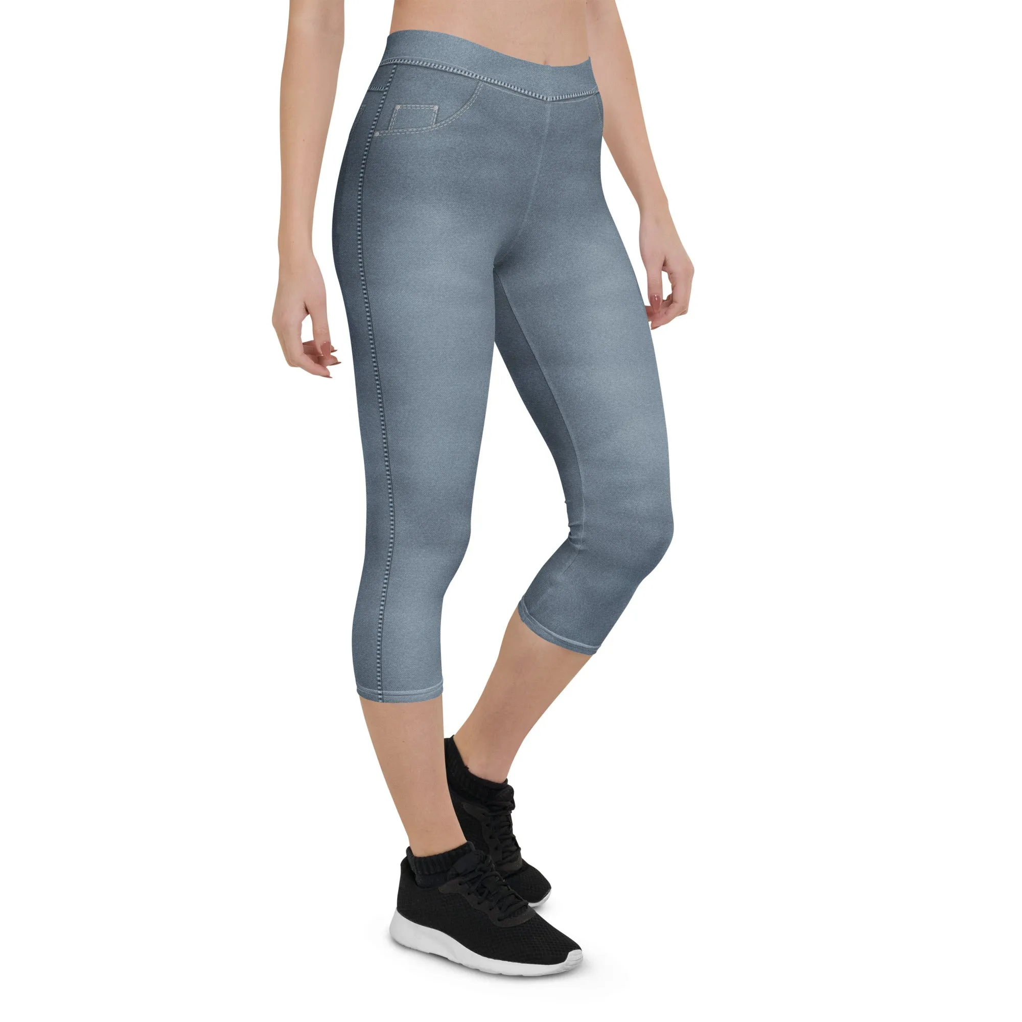 Denim Jeans Style Print Capris