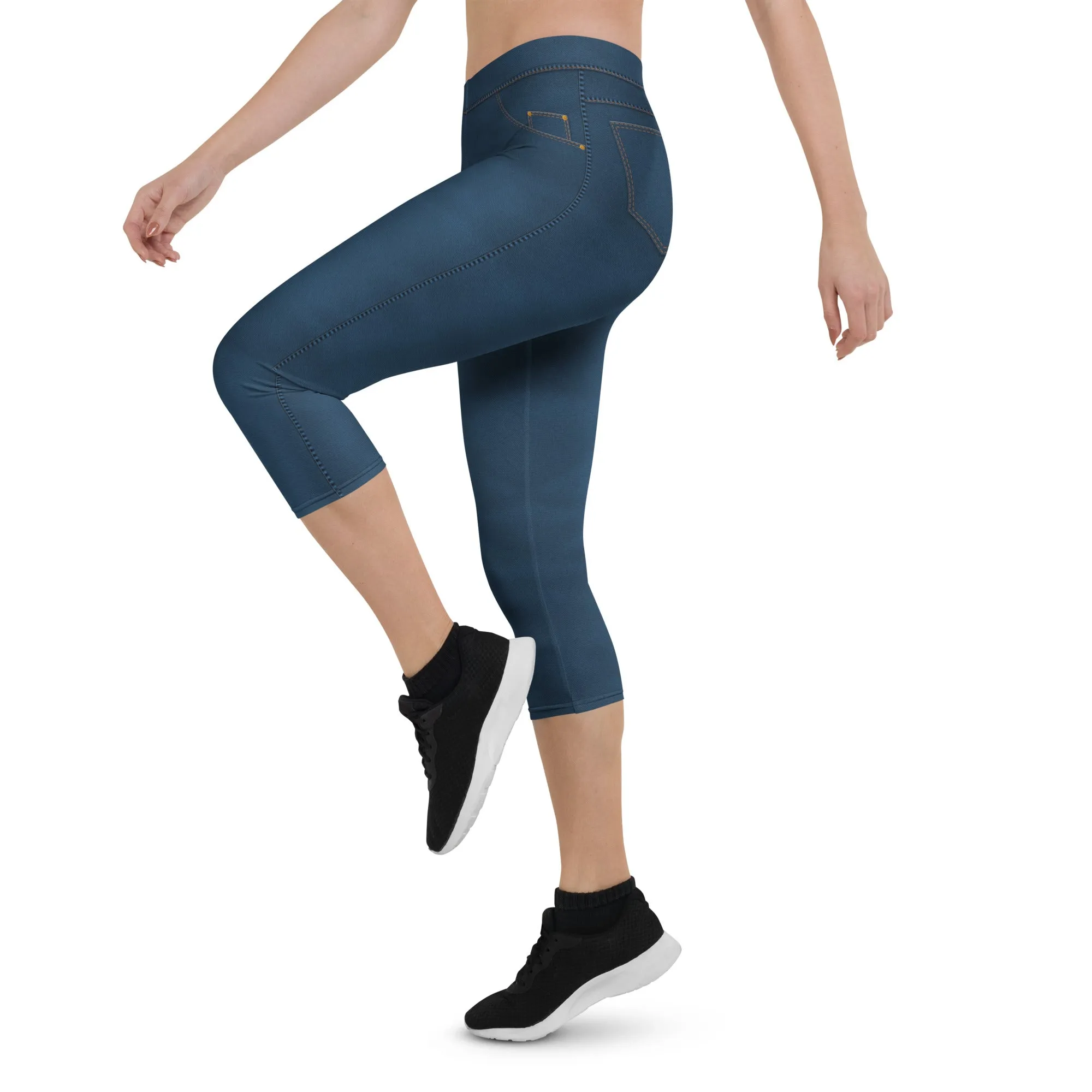 Denim Jeans Style Print Capris
