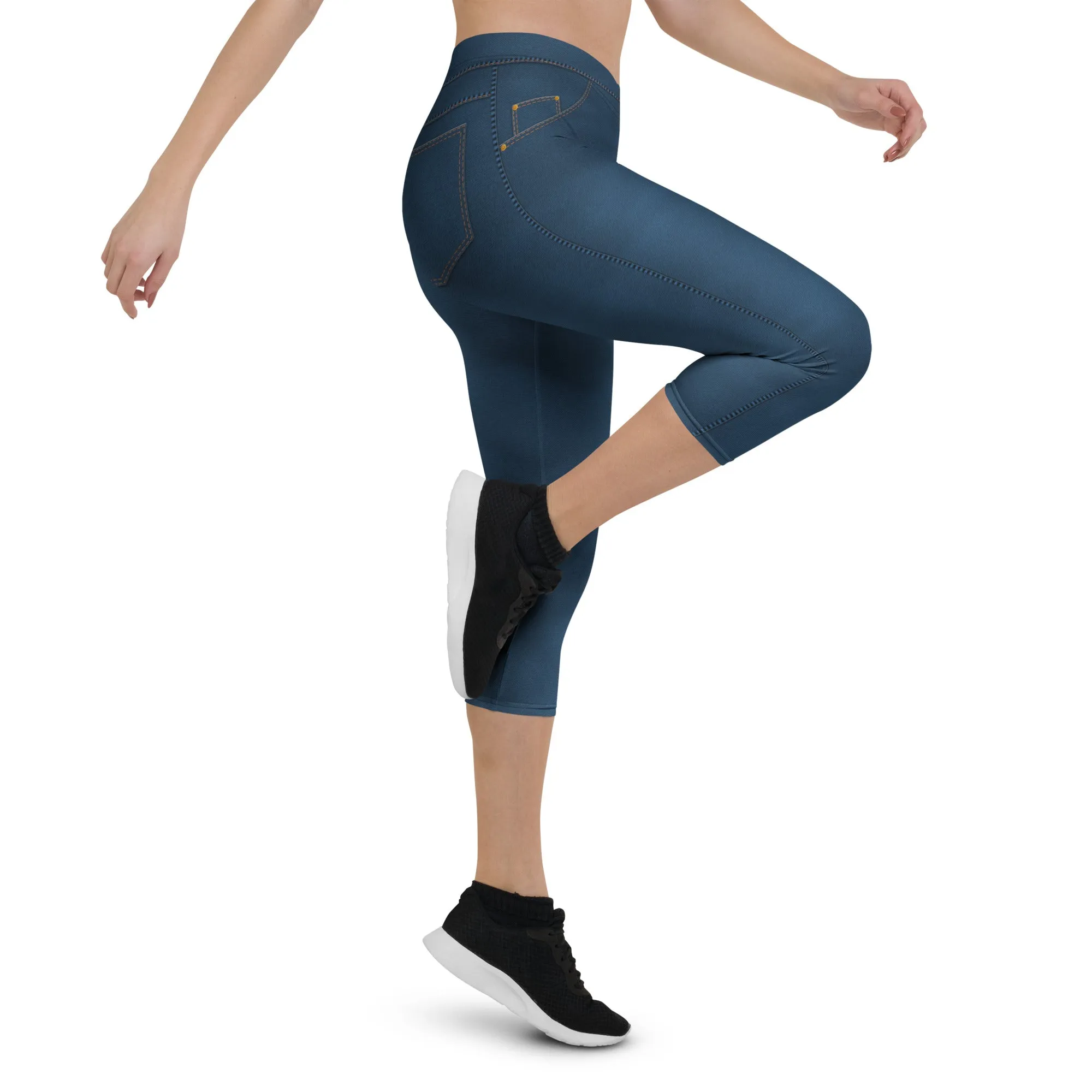 Denim Jeans Style Print Capris