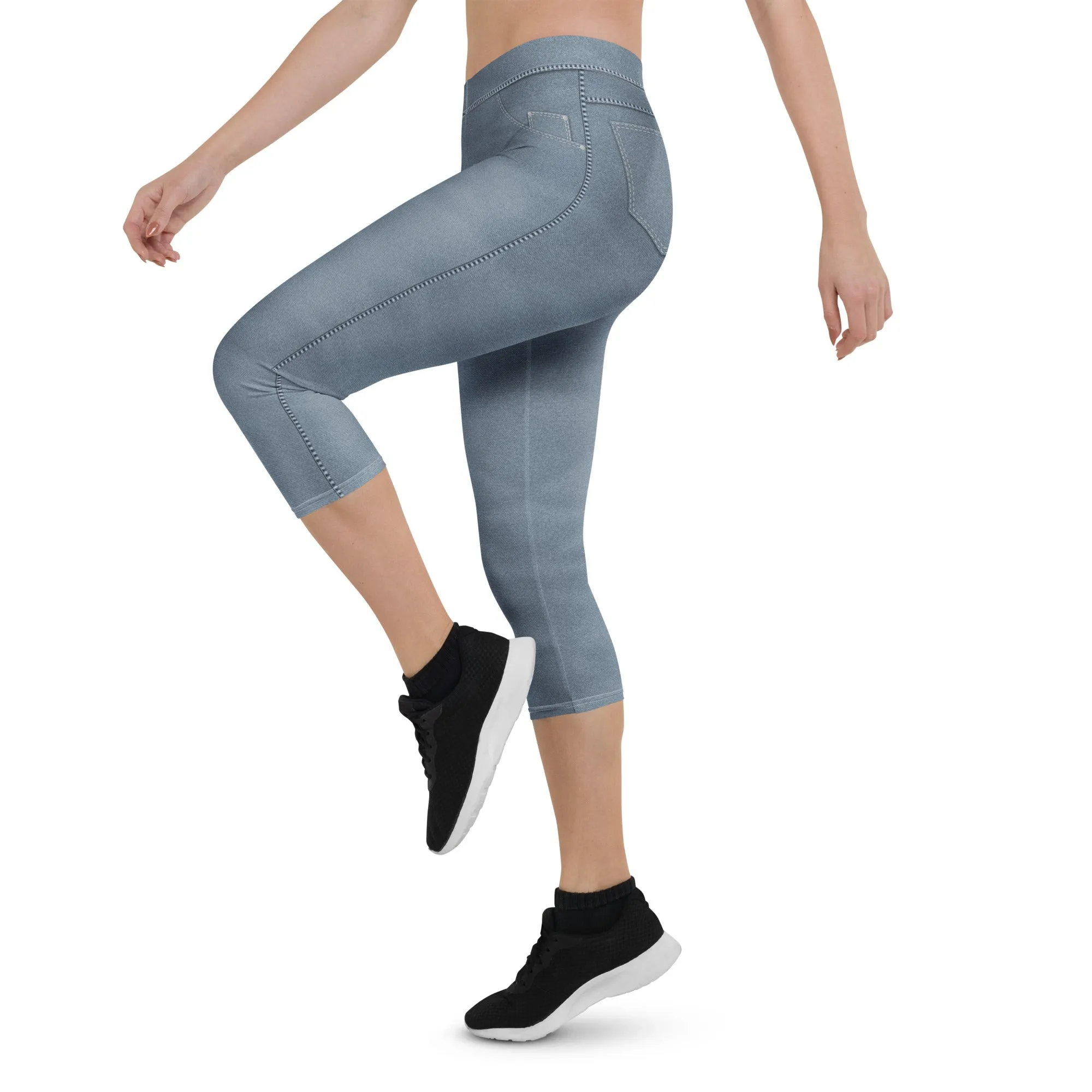 Denim Jeans Style Print Capris