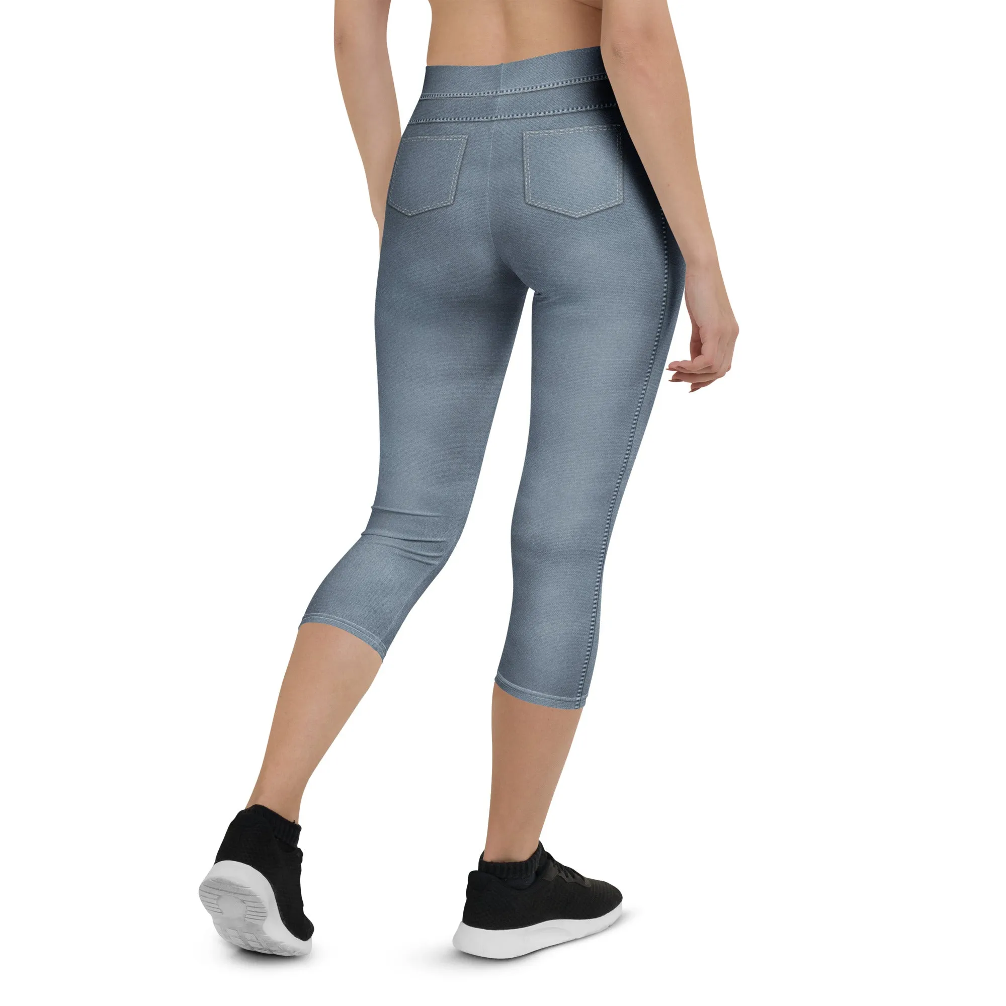 Denim Jeans Style Print Capris