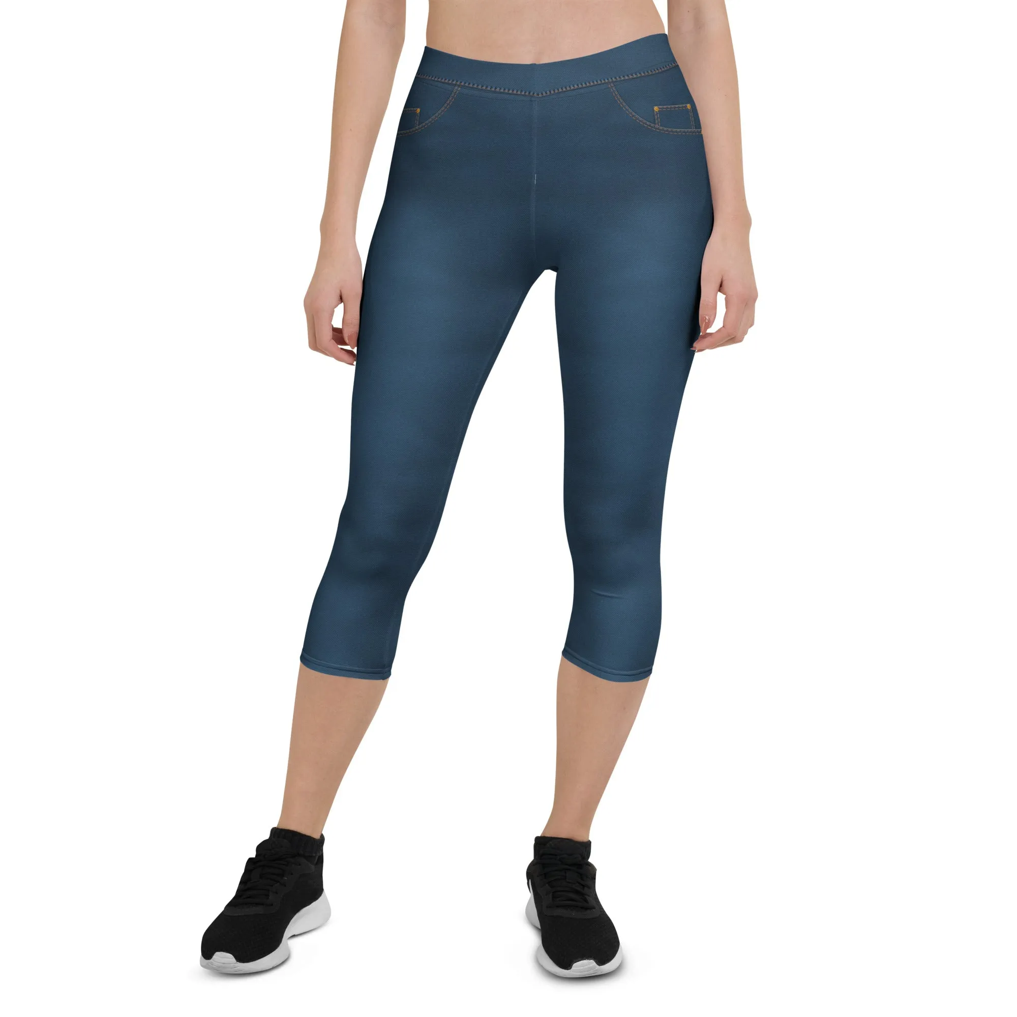Denim Jeans Style Print Capris