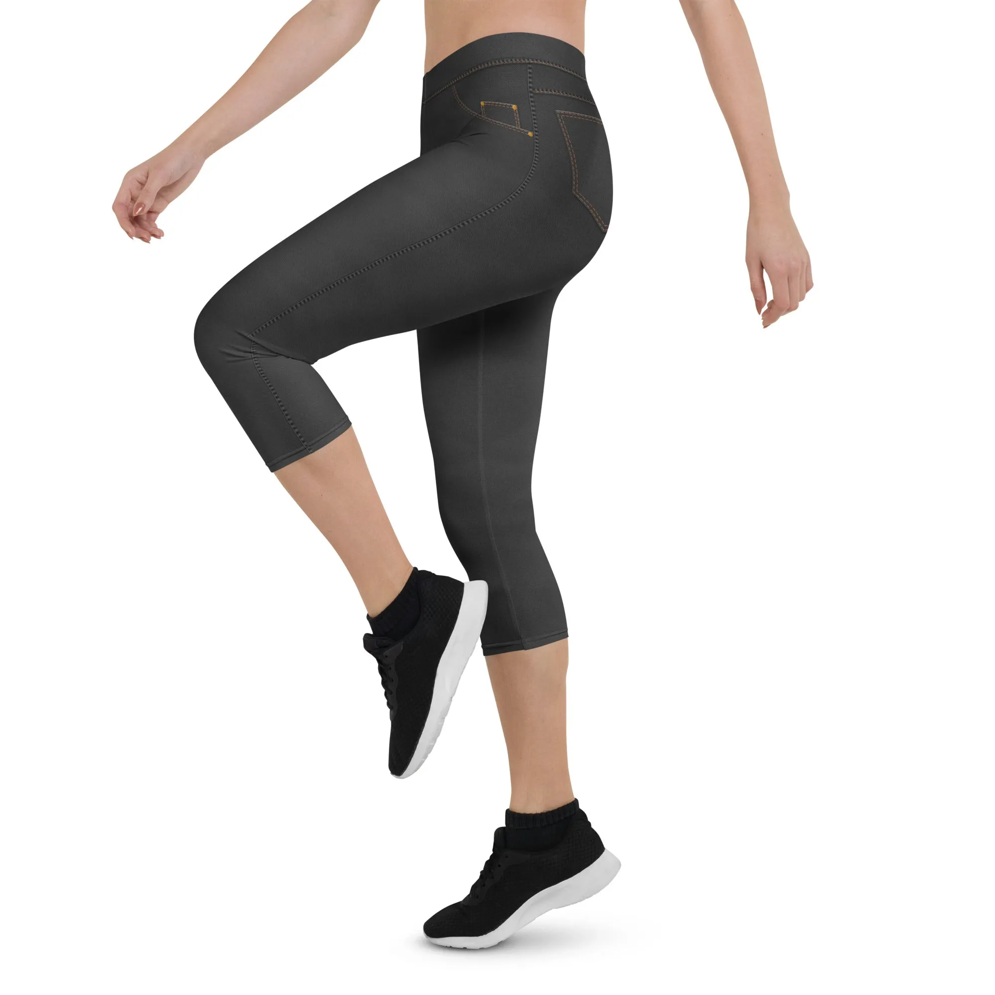 Denim Jeans Style Print Capris