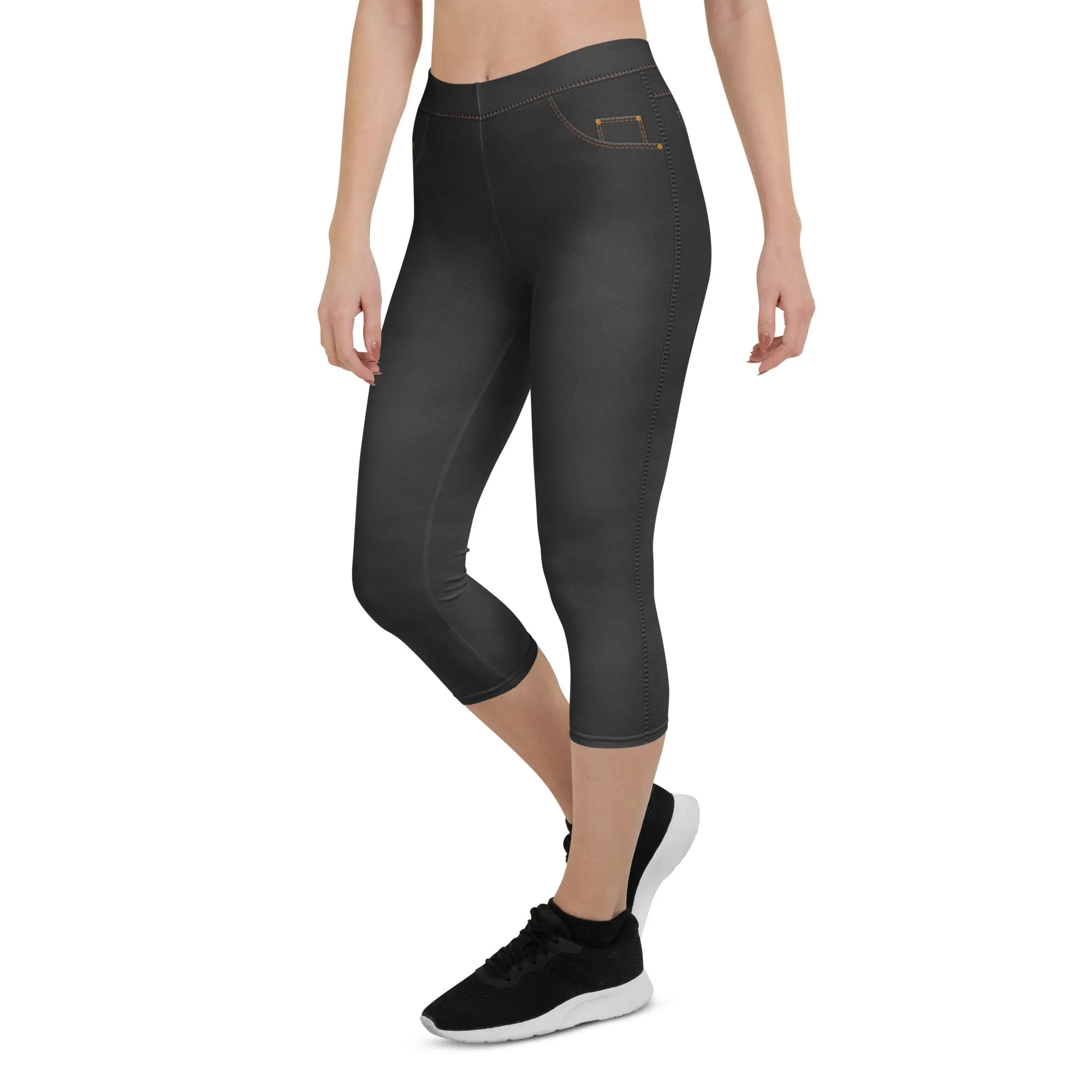 Denim Jeans Style Print Capris