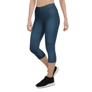 Denim Jeans Style Print Capris