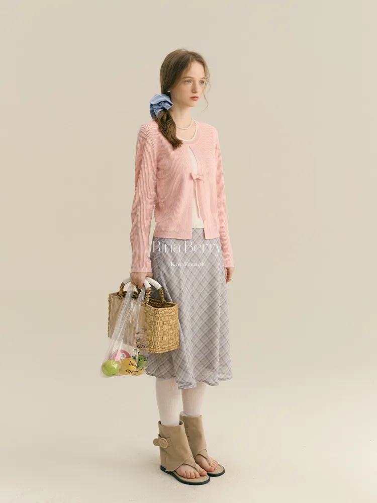 Diamond Plaid High Waist Chiffon Midi Skirt