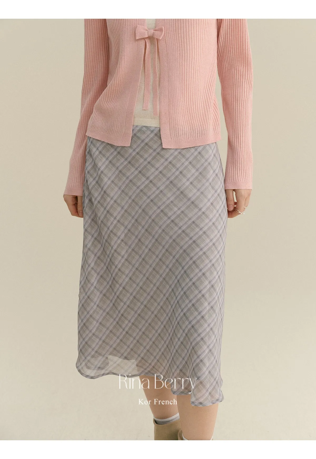 Diamond Plaid High Waist Chiffon Midi Skirt