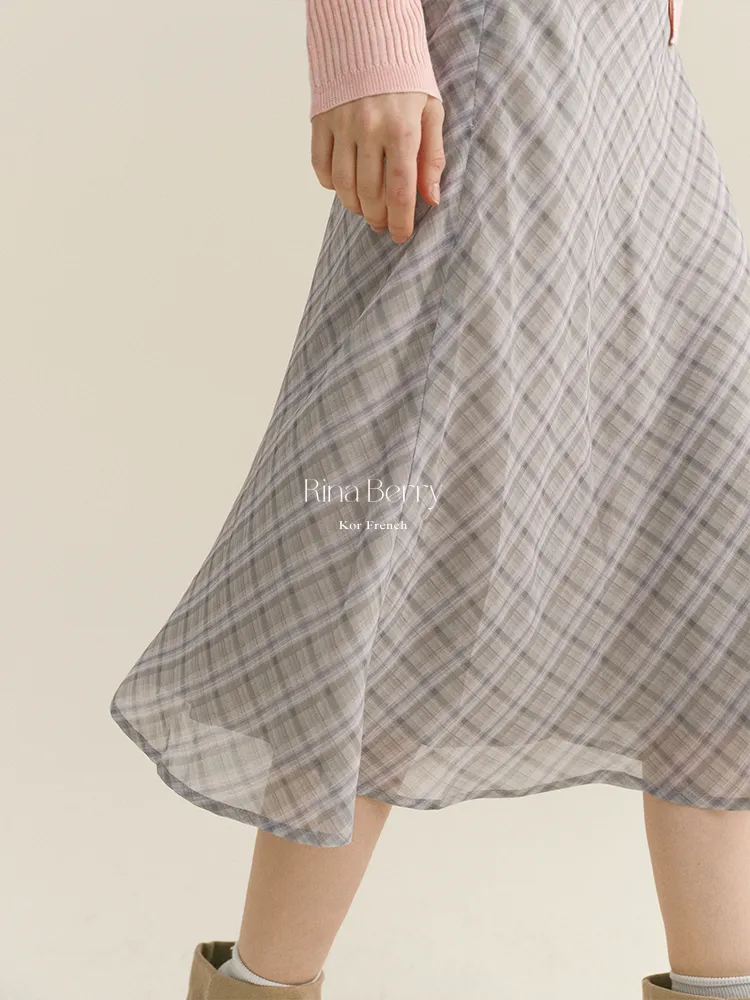 Diamond Plaid High Waist Chiffon Midi Skirt