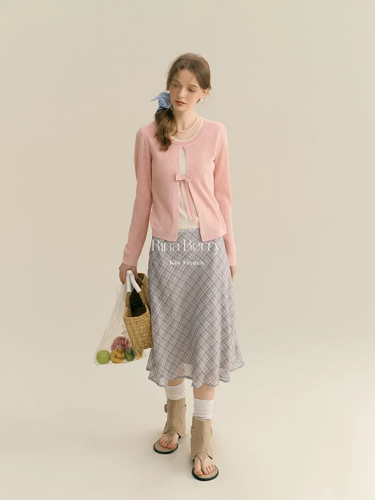 Diamond Plaid High Waist Chiffon Midi Skirt
