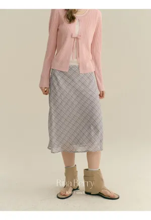 Diamond Plaid High Waist Chiffon Midi Skirt