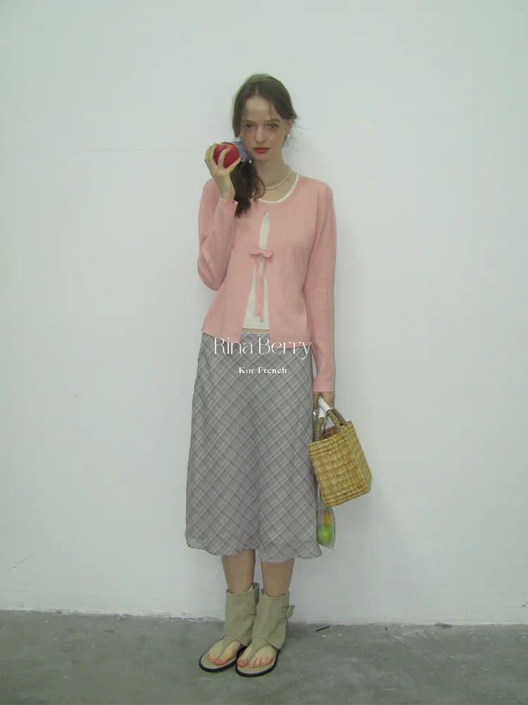 Diamond Plaid High Waist Chiffon Midi Skirt