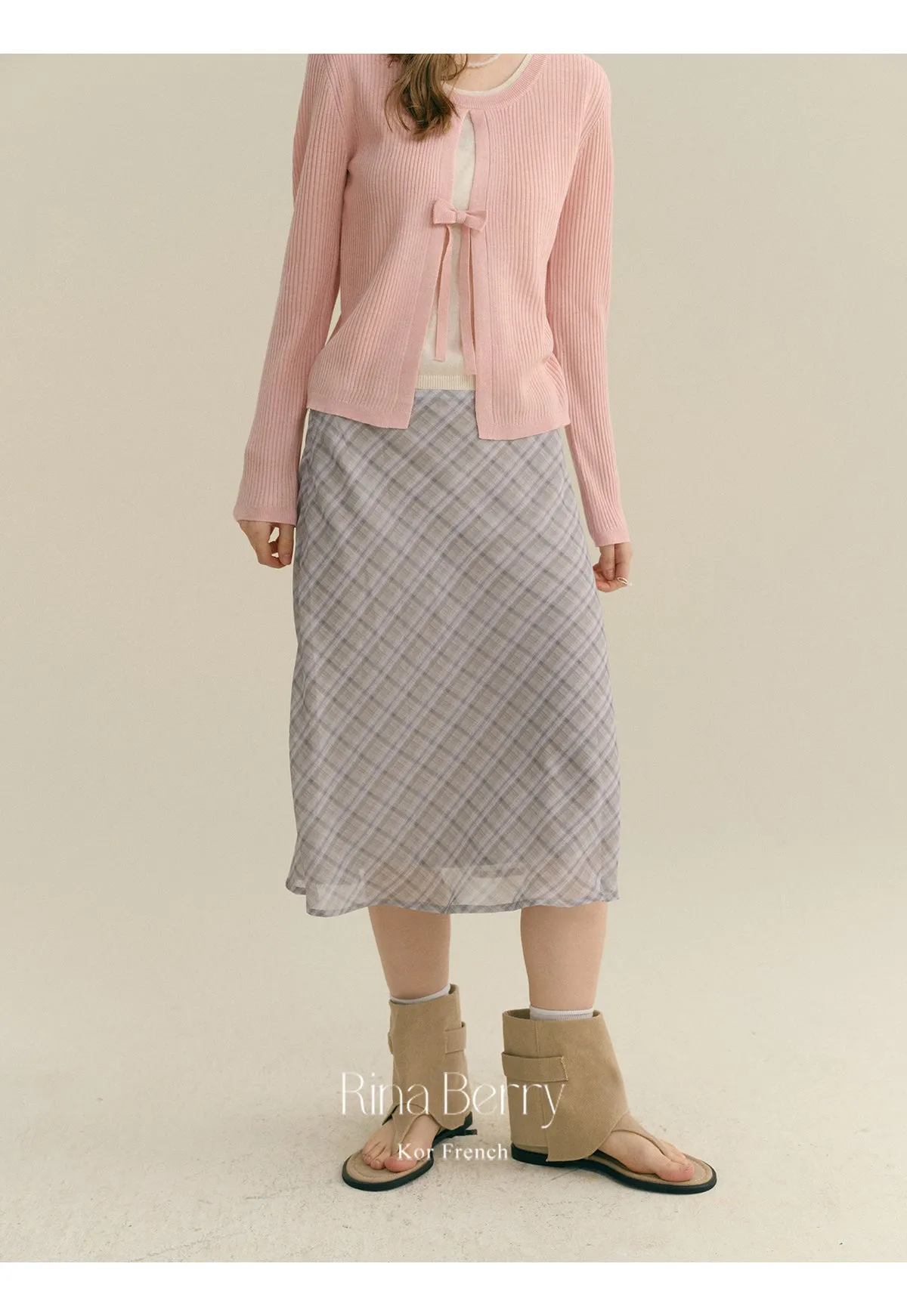 Diamond Plaid High Waist Chiffon Midi Skirt