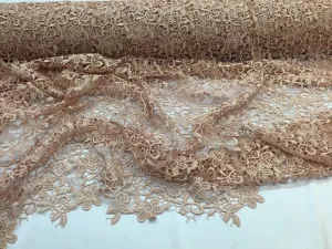 Dk.peach paisley flower guipure, wedding/bridal/prom/nightgown fabric sold by the yard
