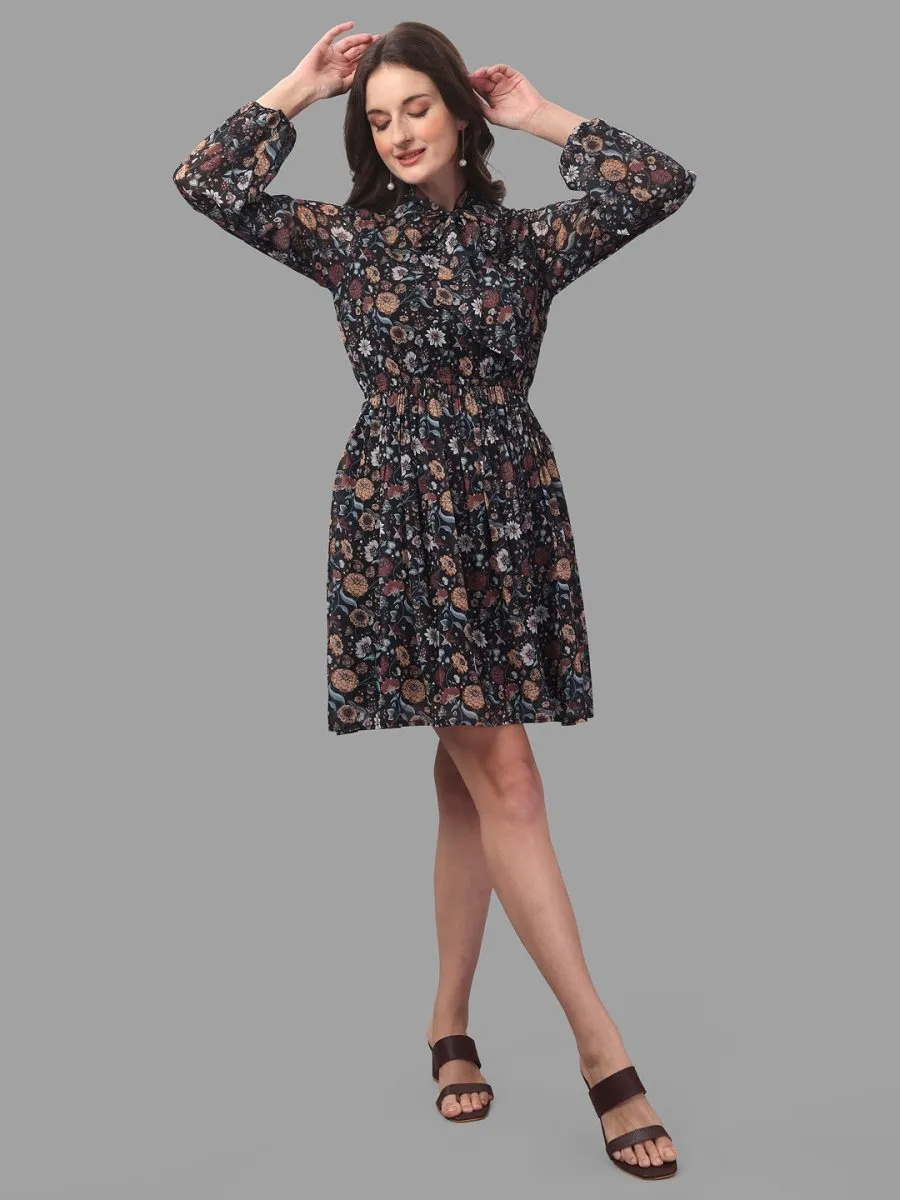 dresses for Women western wear floral Black