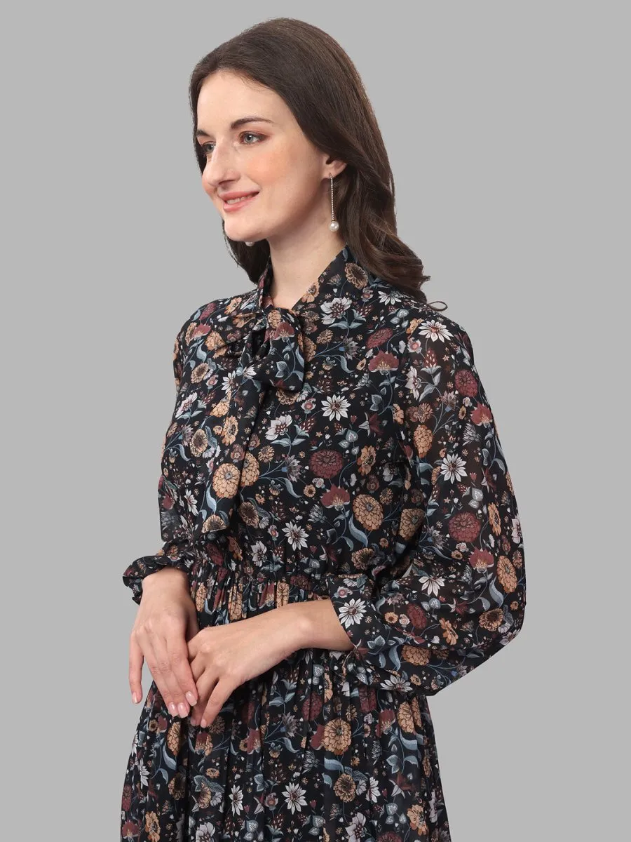 dresses for Women western wear floral Black
